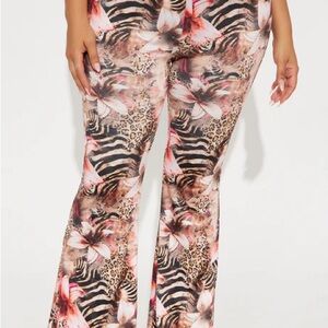 Fashion Nova Pink Floral & Animal Print Wide Leg Pants